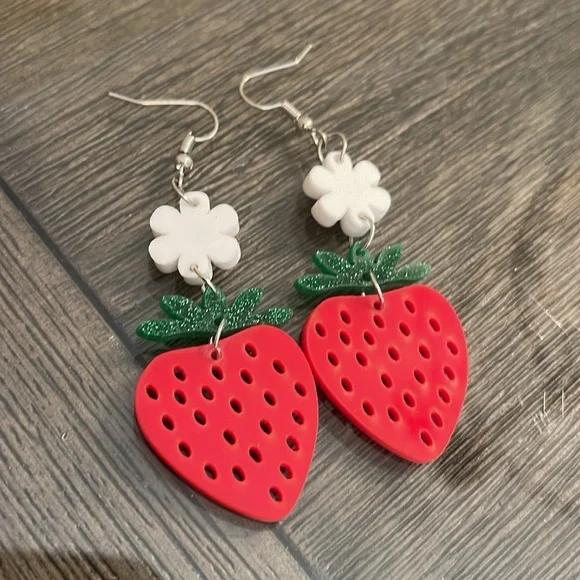 Red Cherry and Strawberry Earrings Set - Picture 7 of 14